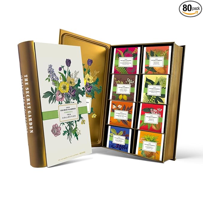 Life Plus Style Gourmet The Secret Garden Organic Tea Gift Set 80 Tea Bags 8 Flavours Green & Black Wellness Sampler Tea Set Collection with Mango & Fruit Infusions Premium Birthday Gift for Women
