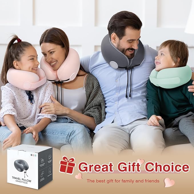 Travel Neck Pillows for Airplane Adults, Memory Foam Neck Support Travelling Pillow with Washable Cotton Pillowcases and Storage Bag, for Car, Train, Flight, Office and Home Use Adults Pink