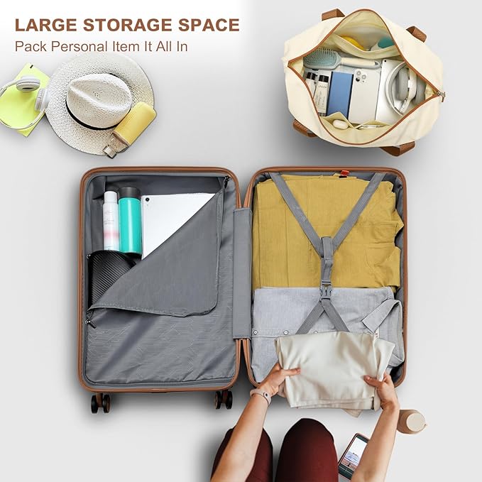 Kono Suitcase Set 3 Piece Carry On Hardside Luggage with TSA Lock Spinner Wheels (Cream White, 20in)