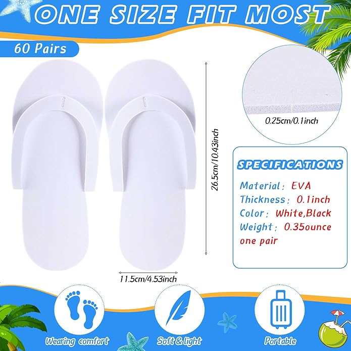 JenPen 60 Pairs Disposable Pedicure Slippers Foam Flip Flops Disposable Flip Flops Multi Color Foldable Pedicure Slippers for Guests Salon Spa Hotel Women