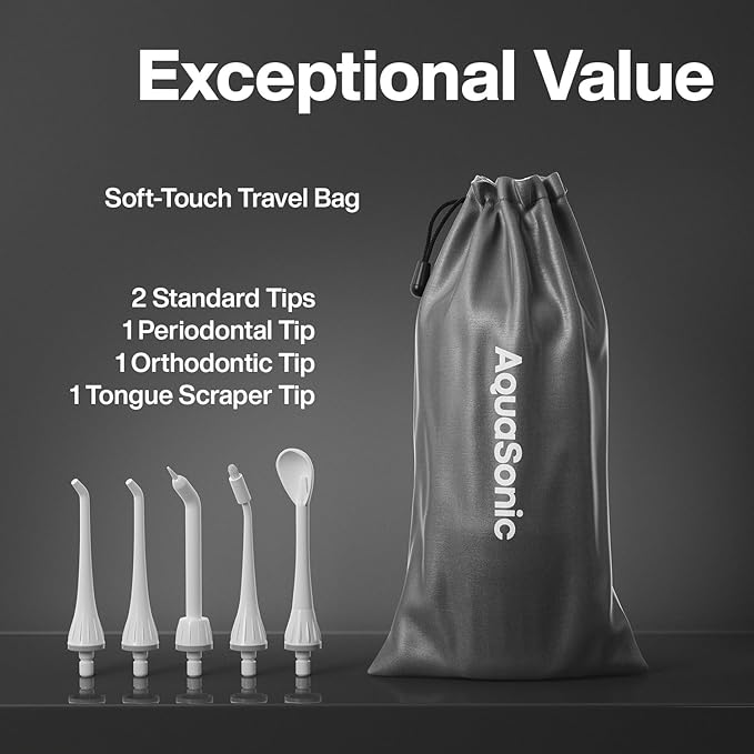 AquaSonic Water Flosser - Cordless Rechargeable Water Flossers for Teeth Cleaning - Waterproof Aqua Flosser, Portable Oral Irrigator for Dental Cleaning with 5 Jet Tips – Braces Home Travel
