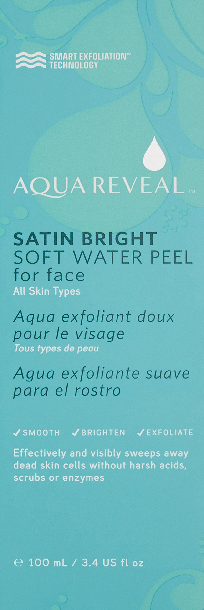 Aquareveal Satin Bright Soft Water Peel for Face , exfoliator for anti-aging, acne, dry, oily, sensitive skin, eczema , 95% organic/natural Korean peeling gel/gommage , large 100 ml/3.4 Fl Oz size