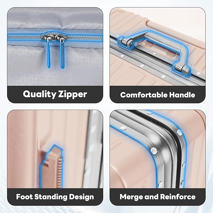 20 Inch Carry On Luggage Suitcase TSA Locks Approved Hardside Lightweight Suitcase With Cup Holder Carry-On Luggage With USB Port Zipperless Design Airline-Approved 360° 8 Double Spinner Wheels