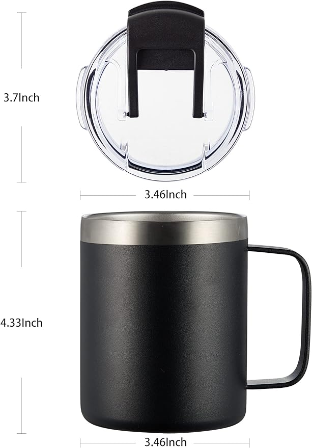 ALOUFEA 12oz Insulated Coffee Mug Cup with Handle, Stainless Steel Travel Coffee Mug with Flip Lid, Double Wall Vacuum Coffee Tumbler, Black