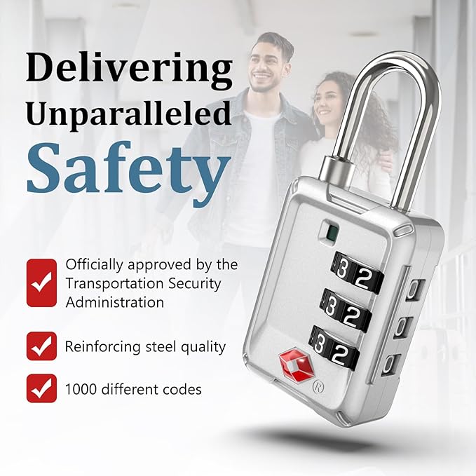 Joyway Luggage Locks TSA Approved, Travel Lock with Zinc Alloy Body, Open Alert, Easy Read Dials, for Travel Suitcase, Bag, Backpack, Tent, Fence, Lockers