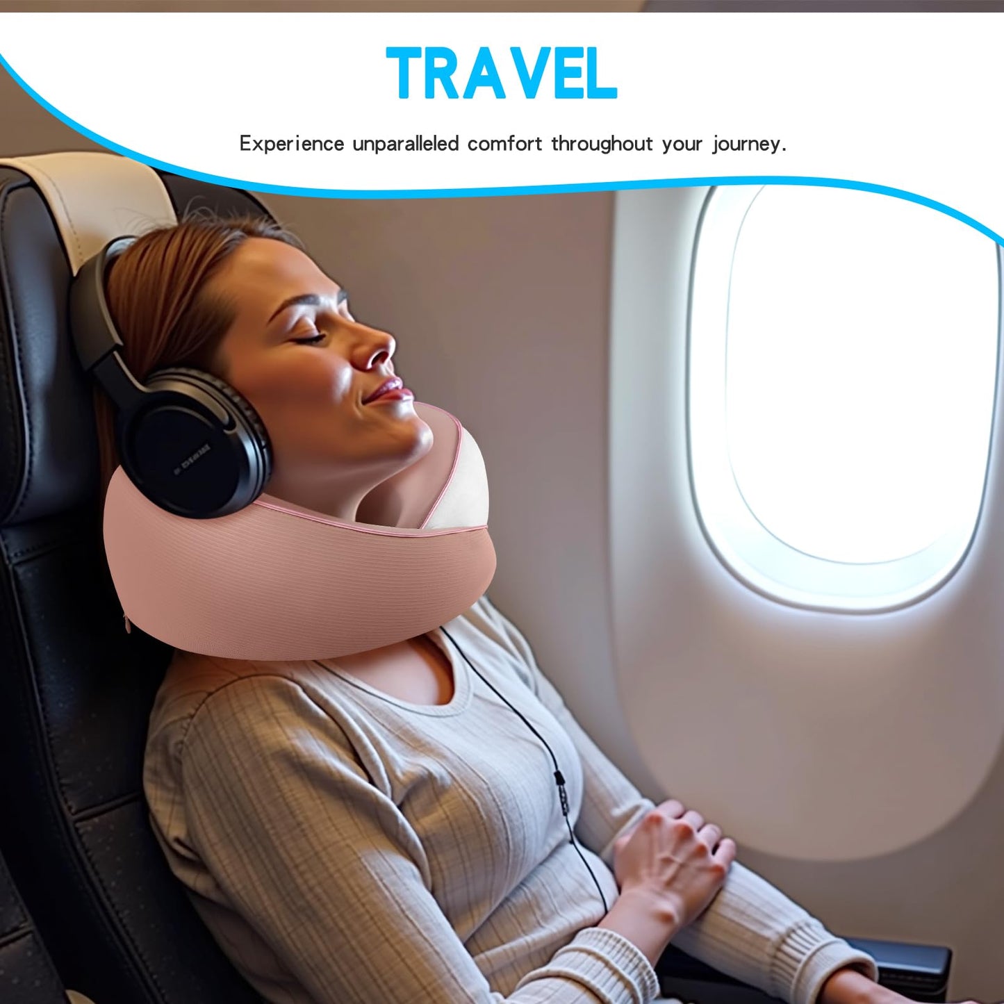 SUPHONOR Adjustable Memory Foam Pink U-Shaped Travel Pillow with Luxurious Knitted Cotton Cover, Slow-Rebound Design for Airplane Travel and Neck Comfort, Ideal Traveler Gift