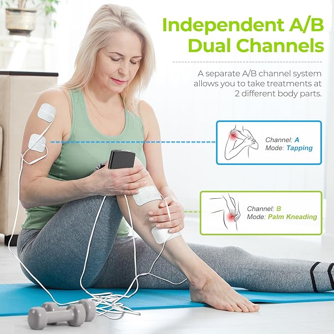 AUVON Dual Channel TENS Unit Muscle Stimulator Machine with 20 Modes, 2" and 2"x4" TENS Unit Electrode Pads (Blue)