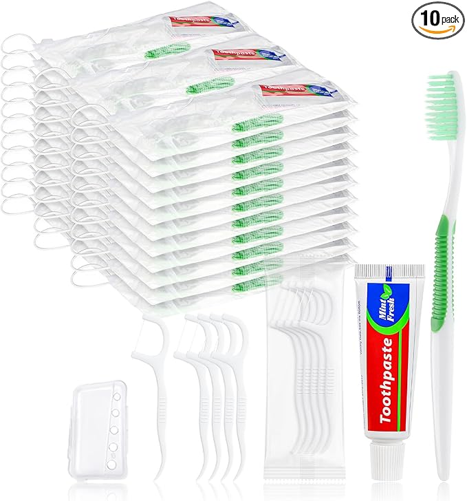 10 Set Disposable Toothbrushes with Toothpaste,5-in-1 Personal Care Travel Toiletries Sets Bulk Toothbrushes with Toothpaste and Floss,Comb,Cover Toothbrush Kit for Homeless,Hotel,Charity