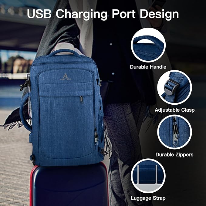 60L Big Capacity Carry On Laptop Backpack Large Travel Backpack for Men, Expandable Water Resistant Overnight Weekender Luggage Gym Daypack Rucksack Traveling Backpack, Traveler Gifts, Blue