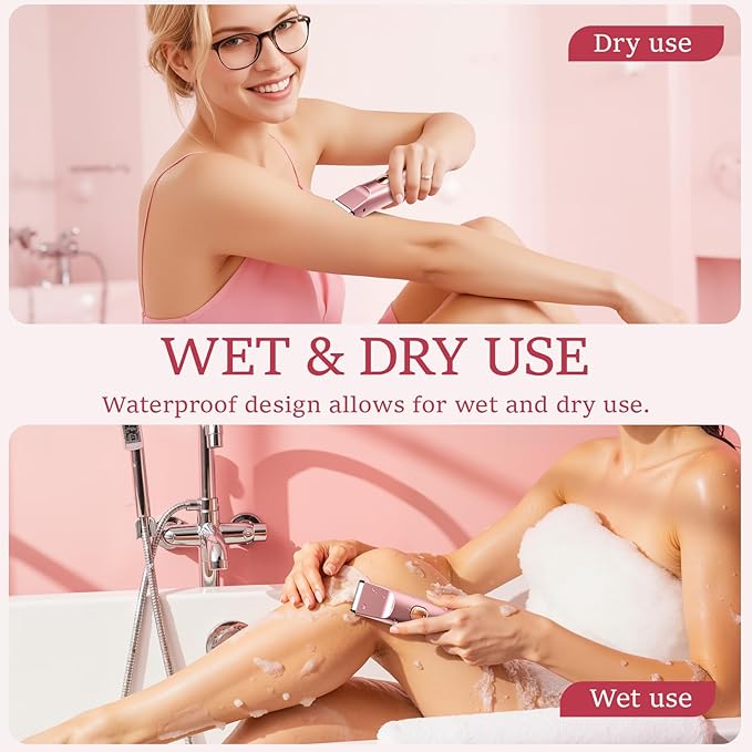 2 in 1 Bikini Trimmer for Women: Electric Razor & Shaver with Dual Heads for Body Pubic Hair - Rechargeable Lady Facial Trimmer for Underarm Leg Arm Body Face