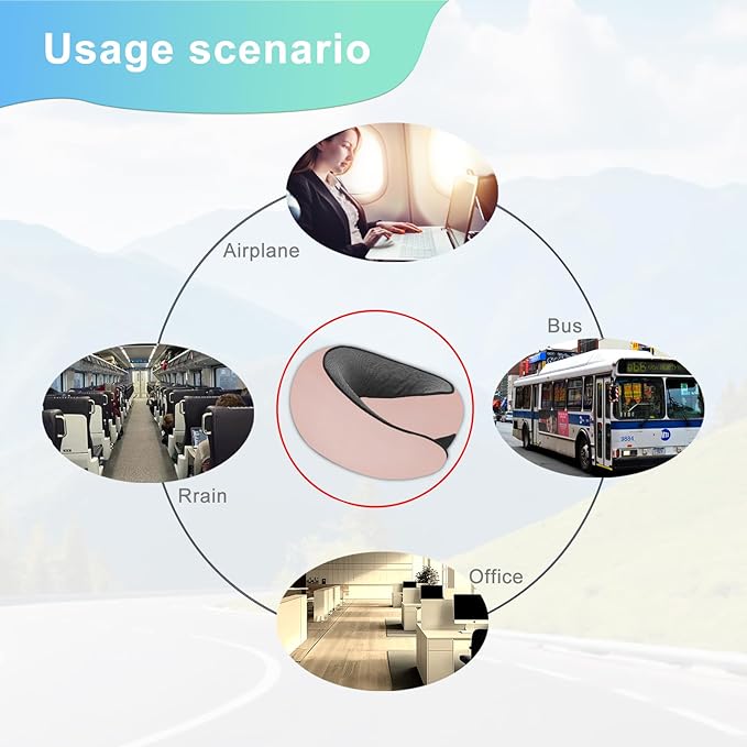 Cloud Sleep Travel Pillow｜360° Adjustable Neck Pillow for Airplane & Office｜NASA Memory Foam｜Free Eye Mask & Earplugs (Pink)