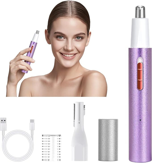 2 in 1 Nose & Ear Hair Trimmer for Women Men, 2025 Rechargeable Dual-Edge Blade Electric Clipper, Facial & Eyebrow Hair Removal Tool, Powerful Motor, Painless, Easy to Clean (Purple)