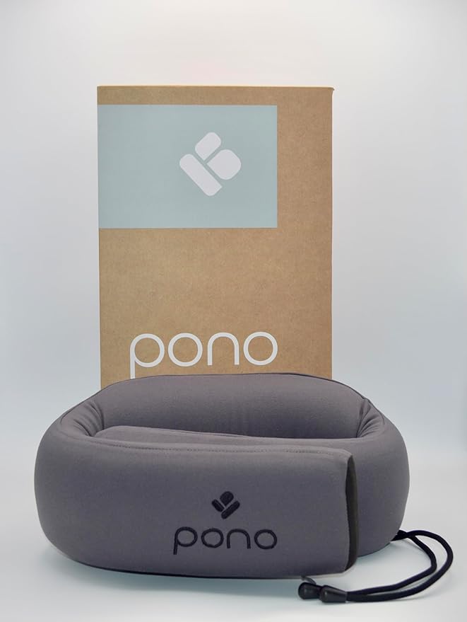 Pono Neck Cradle Travel Pillow (Patented): Memory Foam, Ergonomic 360° Adjustable Support, Prevents Head Nods. Infinity Shape Fits All Adults. Foldable Design for Easy Portability (Twilight Slate)