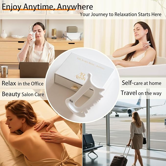 Ceramic Gua Sha Tool for Face & Body - 6 in 1 Manual Facial Massage for Lymphatic Drainage, Jaw Lifting, Puffiness Care, Neck Massage for Stress Relief - Home Self Care,Gift for Mum Wife White
