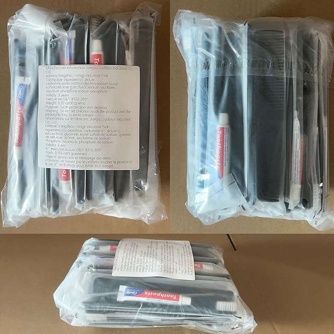 30 Pack Black Disposable Toothbrushes with Toothpaste and Comb Set,10g Toothpaste,7inch Hair Comb,Individually Wrapped Disposable Travel Toothbrushes Kit in Bulk for Homeless,Airbnb,Hotel,Shelter