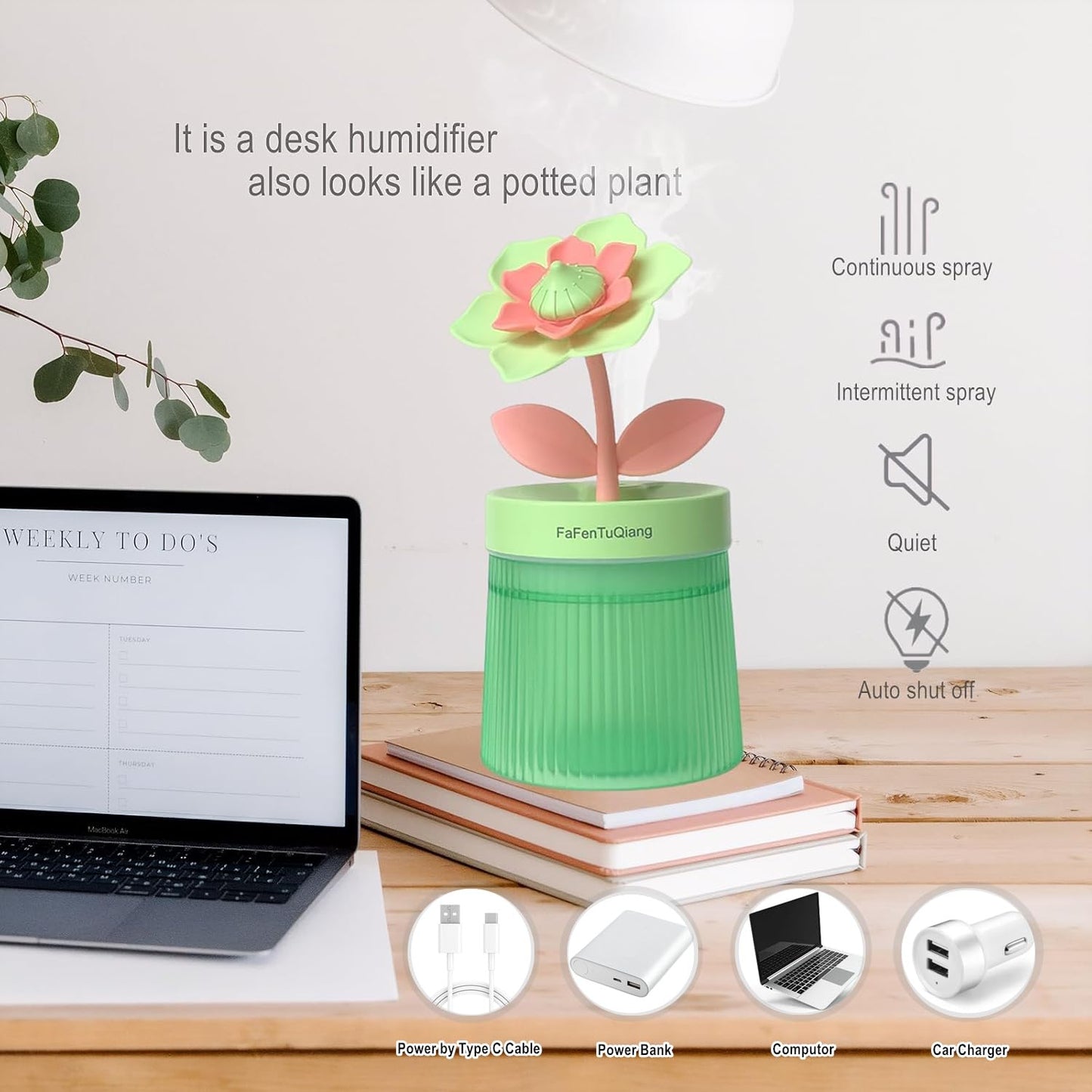 Desk Mini Humidifier Bedroom Cute, Personal Small Humidifier Diffuser 260ml Portable, Colorful Light,Quiet,Cool Mist, Auto Off, Top Fill Air Humidifiers, for Plants,Home,Office,Baby Room,Travel