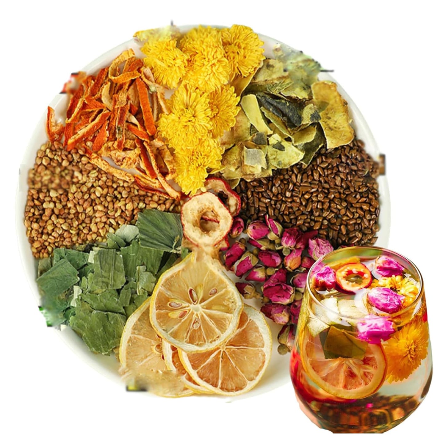 Winter Melon Lotus Leaf Tea,30 Bags Chrysanthemum Tea,Chrysanthemum Winters Melon Lotus Leaf Herbal Teas,Winter Melons,Orange Peel,Cassia Seed,Buckwheat,Hawthorn,Lotu Leafs,Red Rose (1)