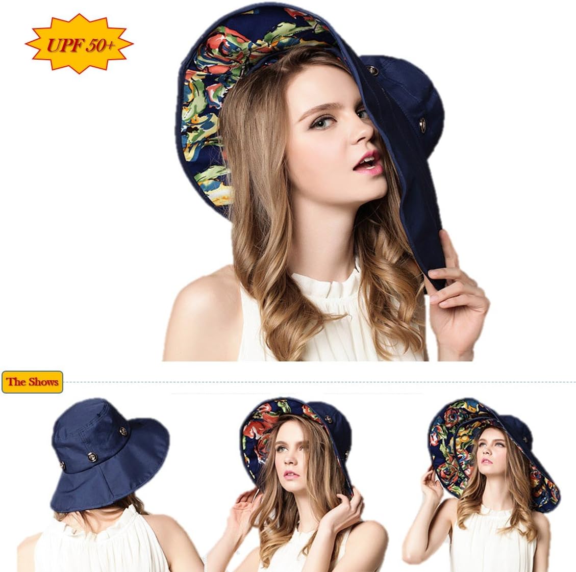 Packable Extra Large Brim Floppy Sun Hat Reversible UPF 50+ Beach Sun Bucket Hat