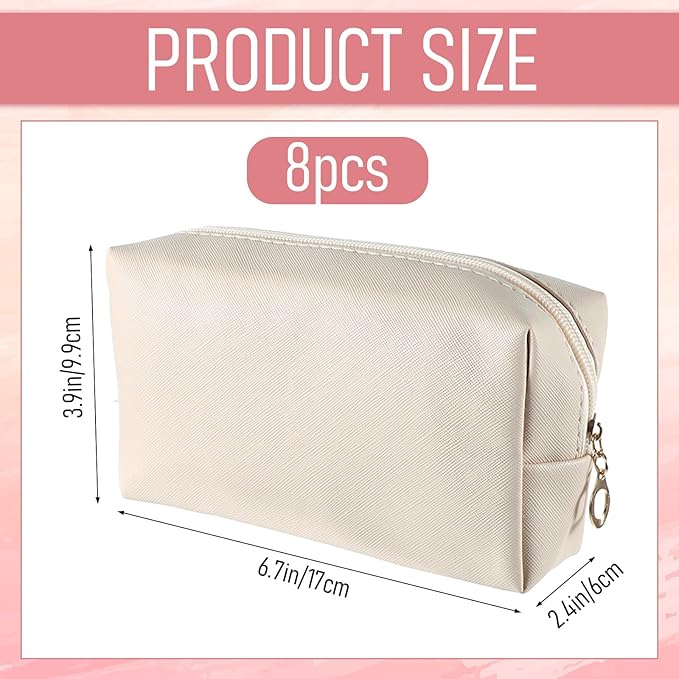 8 Pcs Makeup Bag Pu Leather Cosmetic Pouch Waterproof Small Toiletry Bag Portable Cosmetic Organizer Water Resistant Storage Purse for Lady Women Daily Storage Travel Organizer (Beige,Medium)