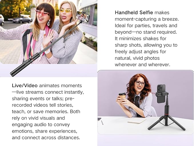 C21 53″ Travel Selfie Stick Tripod with Bluetooth 5.2 Remote – Hidden All-in-One Extendable Foldable Phone Tripod Stand for iPhone Android Vlogging TikTok YouTube Live Streaming