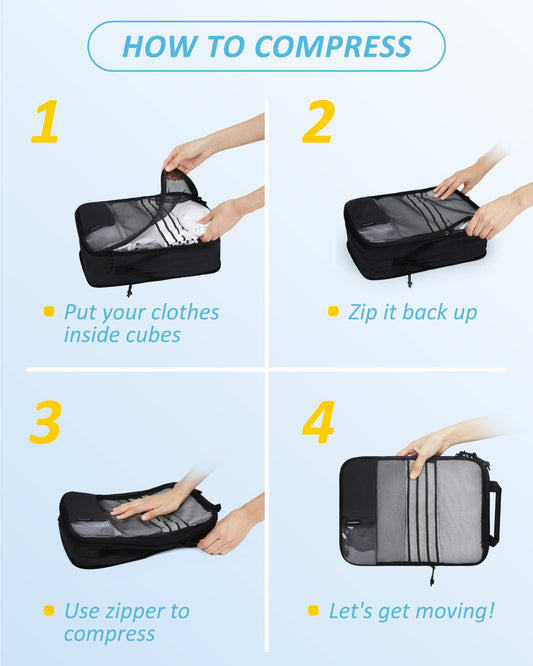 BAGSMART 6 Set Compression Packing Cubes for Travel, Lightweight Vacation Travel Essentials for Men, Travel Accessories for Suitcase Organizer Bags Set, Durable Luggage Organizer Travel Bags