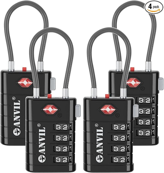 ANVIL 4 Digit Luggage Locks, TSA Locks for Luggage, Advanced TSA008 core, Alert Indicator for Your Travel Lock, Suitcase Lock. (4, Black)