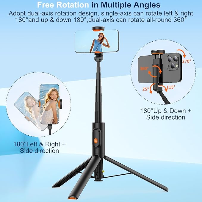 57" Automatic Phone Tripod, Extendable Selfie Stick for iPhone, Portable Cell Phone Stand Mount Holder with Remote Control for Selfie Stick TIK Tok Travel Vlog Live Broadcast Video Recording Black