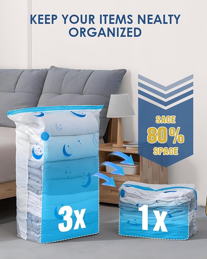 Vacuum Storage Bags with Electric Pump, 8 Pack Vacuum Sealed Bag with 1500mAh Rechargeable Battery for Clothes, Blanket, Duvets, Pillows, Comforters, Travel