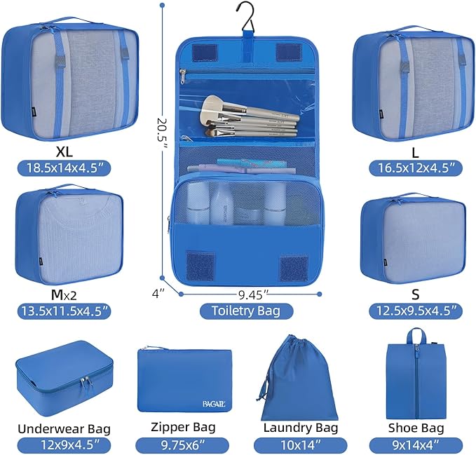 BAGAIL 6 Set/8 Set/10 Set Packing Cubes Various Sizes Packing Organizer for Travel Accessories Luggage Carry On Suitcase