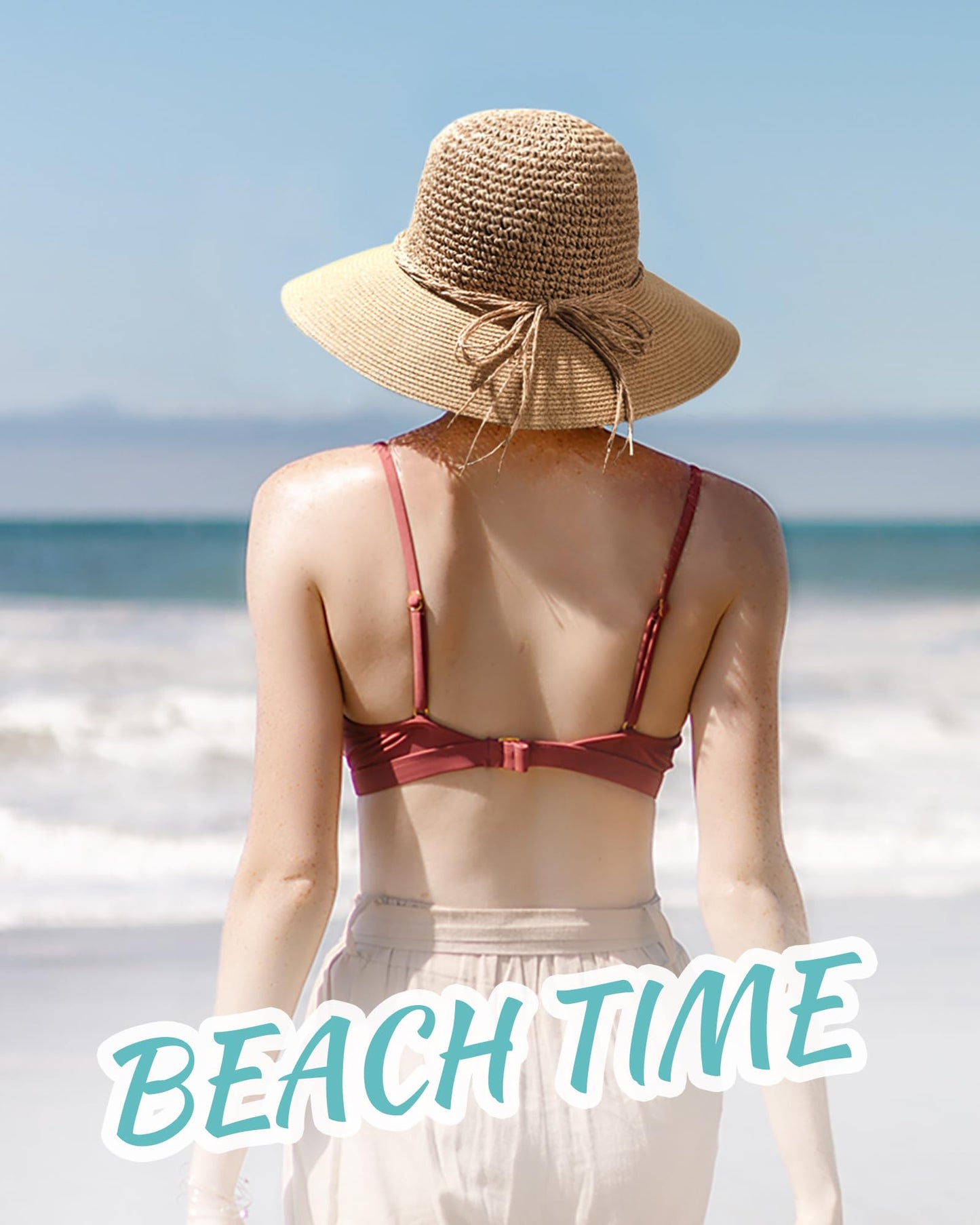 FURTALK Womens Summer Straw Beach Sun Hat Wide Brim Handmade Crochet Hats Khaki, Medium