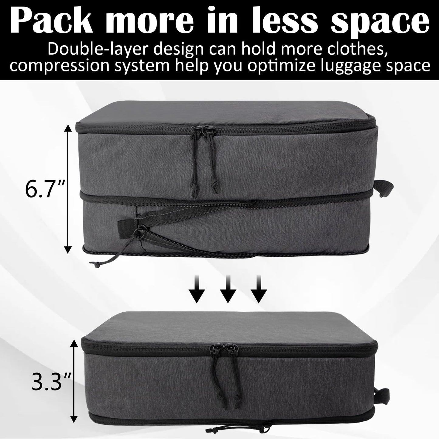 Extra Large Compression Packing Cubes for Travel Essentials, 2 Set Expandable Travel Cubes for Packing Compression Bags Luggage Suitcase Organizer, Black