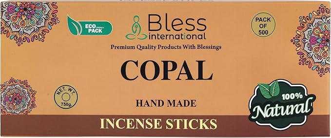 Bless-Copal 100%-Natural-Handmade-Hand-Dipped-Incense-Sticks Organic-Chemicals-Charcoal-Free Purification-Relaxation-Positivity-Yoga-Meditation Best-Woods-Scent (500 Sticks(26 OZ))