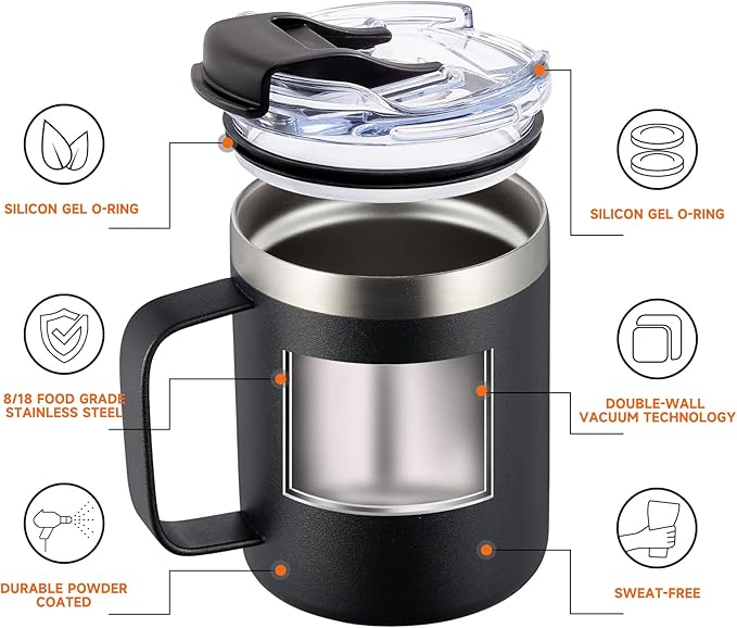 ALOUFEA 12oz Insulated Coffee Mug Cup with Handle, Stainless Steel Travel Coffee Mug with Flip Lid, Double Wall Vacuum Coffee Tumbler,Seafoam