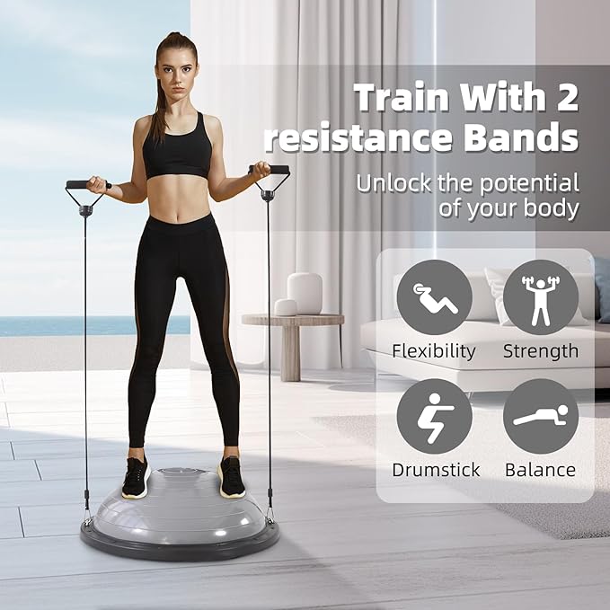 CDEN Balance Trainer Half Ball with Resistance Bands - Strength & Fitness Yoga Equipment, Includes Bonus Foot Pump