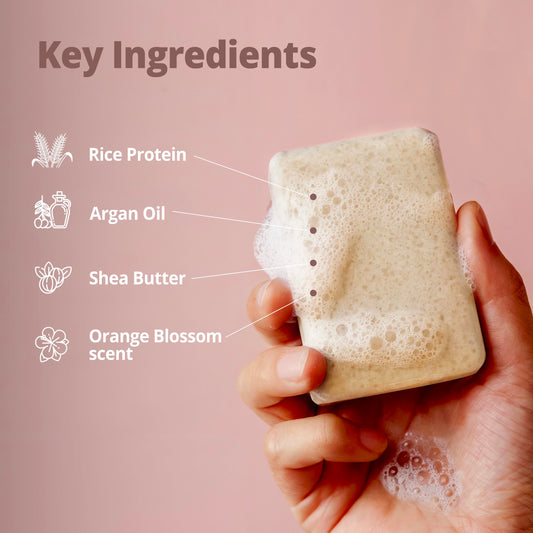 Opuluxe 2-in-1 Shampoo and Conditioner Bar – All Hair Types - Strengthening & Moisturizing with Rice Protein, Argan Oil, Shea Butter – Fresh Floral Musk – 80+ Washes – Made in Korea