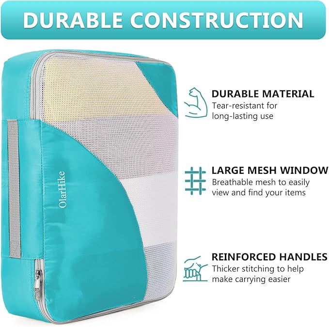 8 Set Packing Cubes for Travel, Gifts for Women Mom,Anti-Tearing Suitcase Organizer for Luggage with Shoe & Hanging Toiletry Bag,OlarHike Vacation Essentials & Accessories for Cruise Ship,Teal