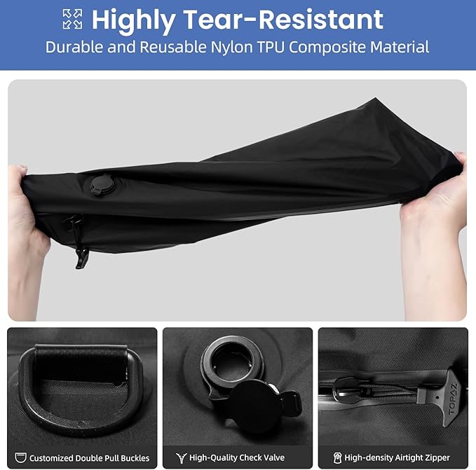 BAGAIL TPU Vacuum Bag for Travel, Reusable Compression Bag with IPX8 Waterproof Zipper, Save Space for Suitcase, Backpack and Carry on (Black, Large, No Pump)