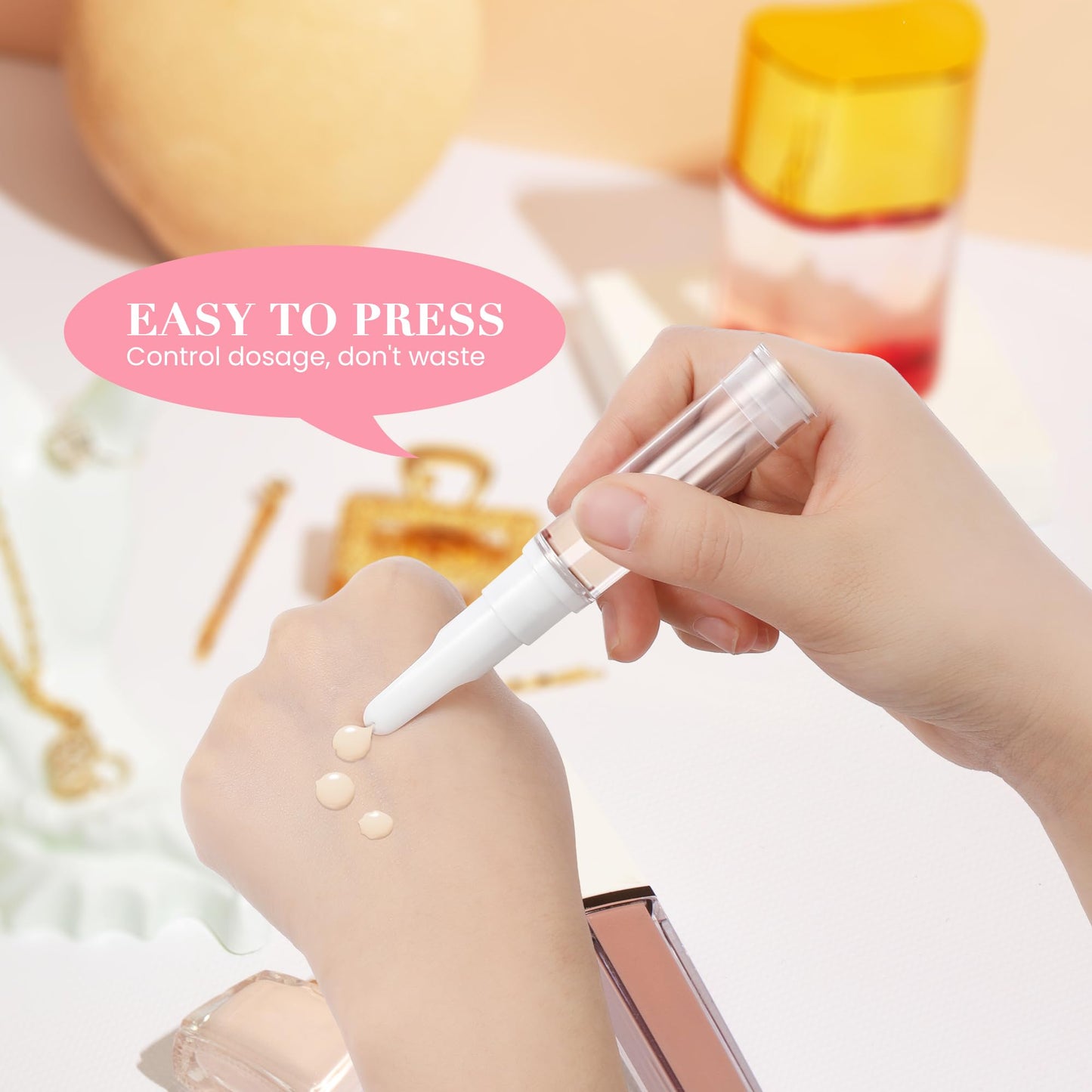 Liobelon 15 Piece Airless Pump Bottles, Empty Refillable Airless Pump Jars, Travel Size Dispenser Vacuum Eye Cream Bottle, Mini Travel Bottles for Lotion Toiletries Liquid Toner Sample, 5ml 10ml 15ml