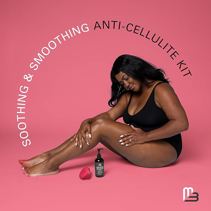 Anti Cellulite Massage Oil and Silicone Body Brush – Collagen and Stem Cell Skin Tightening Formula for Smoothing and Firming, 8 fl oz by M3 Naturals