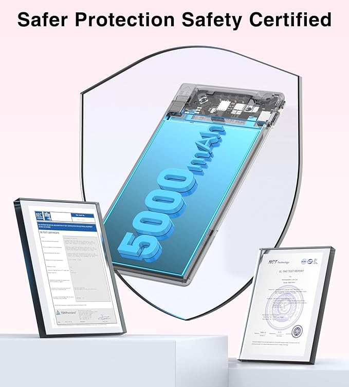 Auskang Thin Portable Charger with Built in Lightning Cable-5000mAh Slim Power Bank Compatible with iPhone 14/13/12/11/X/8/7 Pro Series(Not for iPhone 15 Series) -Thin Battery Pack for Travel