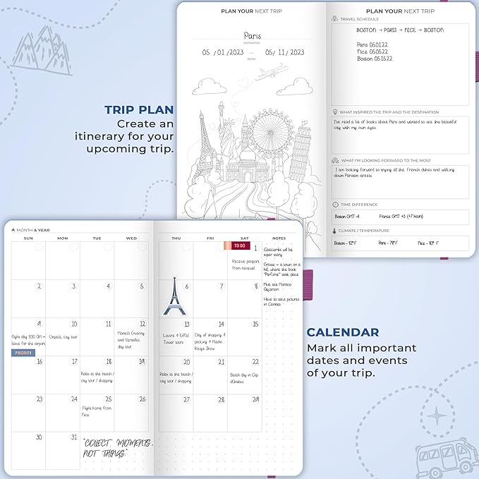 Clever Fox Travel Journal Pocket – Vacation & Road Trip Itinerary Planner Organizer & Traveling Memory Diary – Small Traveler Notebook (Periwinkle)