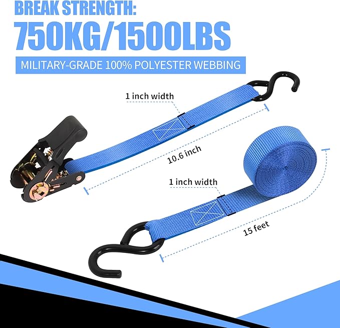 Cartman 1" x 15' Ratchet Tie Down up to 1500lbs 6pk in Carry Bag, Cargo Straps