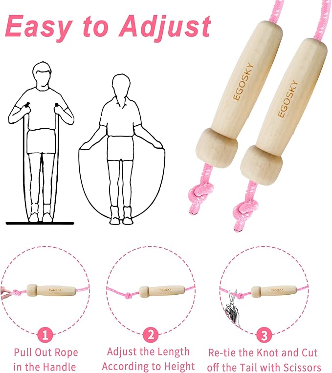 Jump Rope for Women Men Kids, EGOSKY Adjustable Wooden Handle Skipping Rope for Adult Boys Girls Fitness Exercise Outdoor Activity