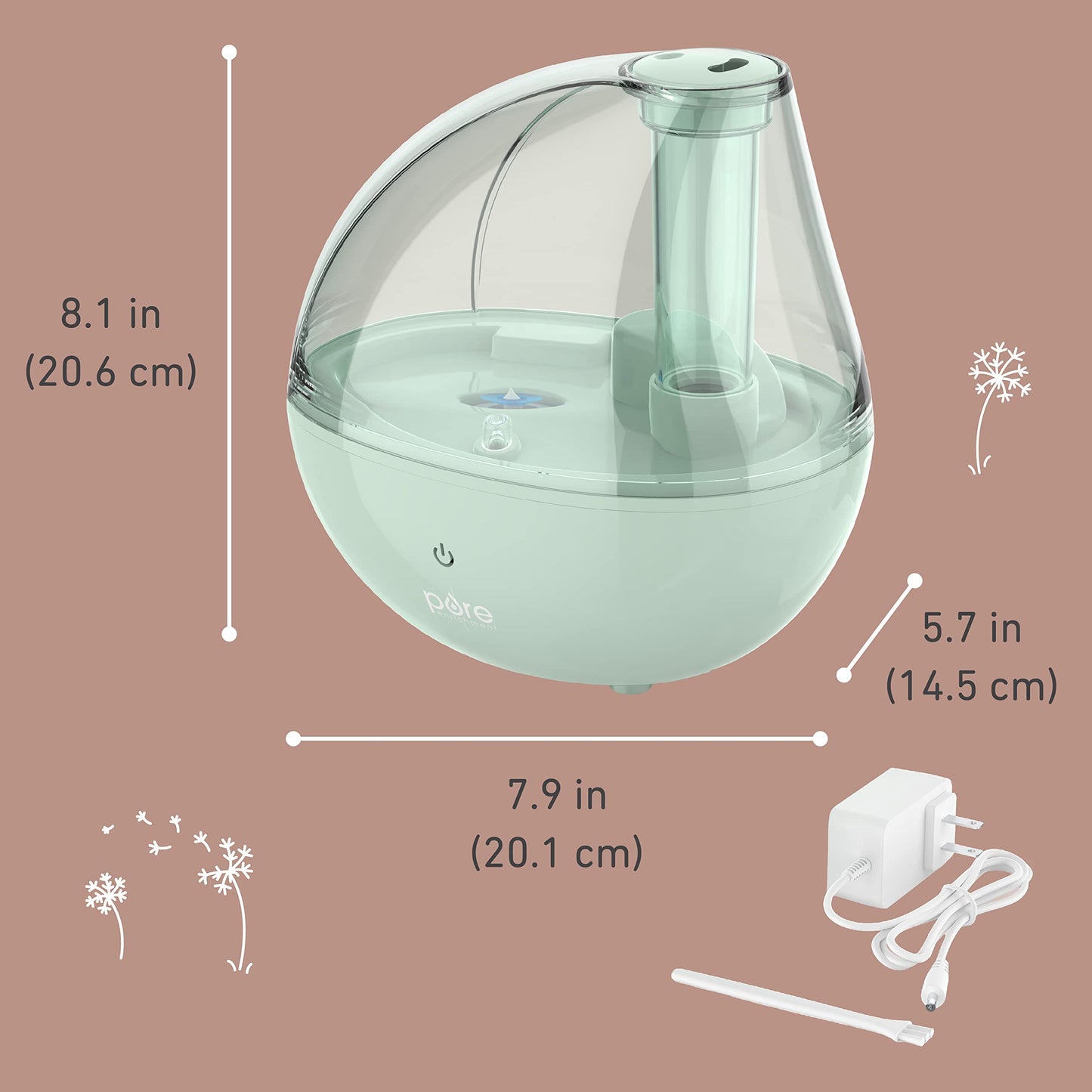 Pure Enrichment PureBaby Ultrasonic Cool Mist Humidifier & Soft Glow Night Light, Whisper-Quiet and Ideal for Baby Nurseries & Kids Bedrooms to Relieve Congestion, Colds, & Coughs (Whisper Green)