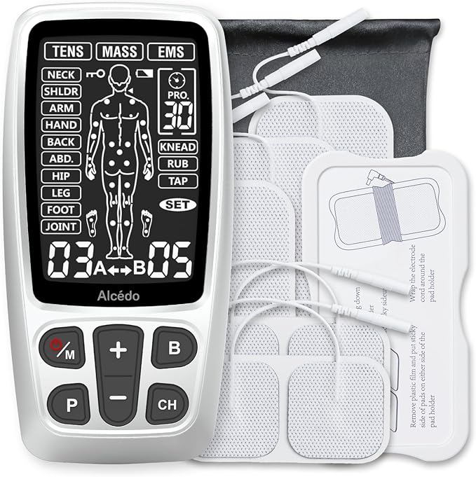 Alcedo TENS Unit + EMS Combination Machine Muscle Stimulator for Pain Relief, Electric Rechargeable Pulse Massager with 41 Modes for Back/Neck Pain Therapy