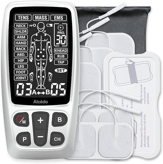 Alcedo TENS Unit + EMS Combination Machine Muscle Stimulator for Pain Relief, Electric Rechargeable Pulse Massager with 41 Modes for Back/Neck Pain Therapy