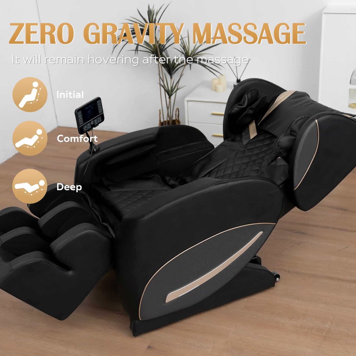 KEIKI Zero Gravity Massage Chair Recliner with 10 Massage Rollers, Full Body Air Pressure Therapy, Heated Lumbar & Leg, Foot & Calf Massage, Bluetooth Audio, Adjustable Intensity, PU Leather, Black
