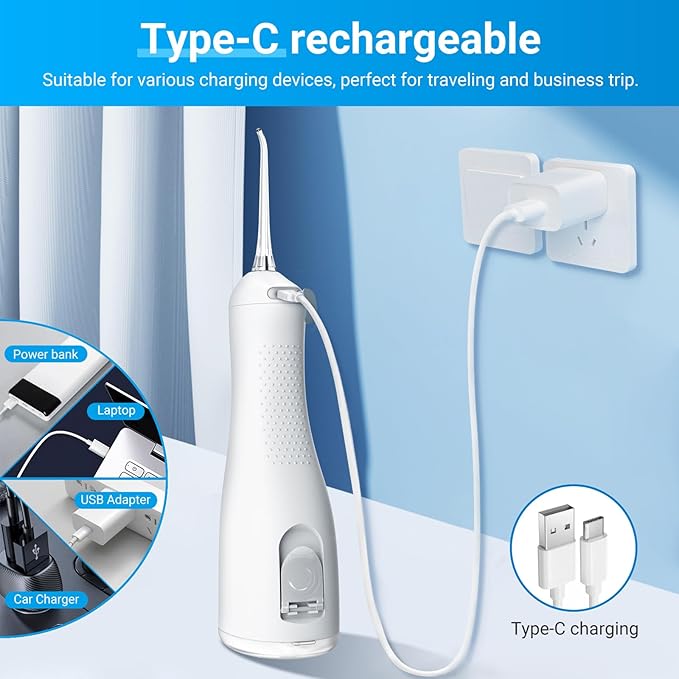 Betterchoi Water Flossers for Teeth, Portable Cordless Water Dental Flosser Teeth Pick, Oral Irrigator – 4 Cleaning Modes, 1800 Pulses, IPX7 Waterproof, USB Type-C Charging for Home Travel, White