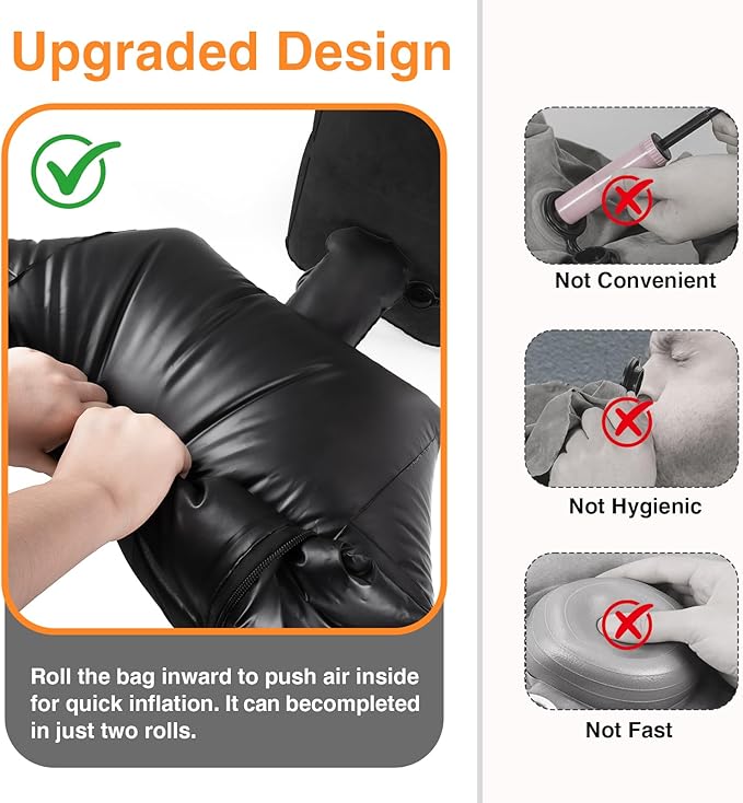 Maliton Inflatable Foot Rest Pillow for Travel,Kids Airplane Bed,Adjustable 3 Layers Height Leg Pillow of Air Travel Essentials,Car, Office, Home - Fast Inflation (Black)