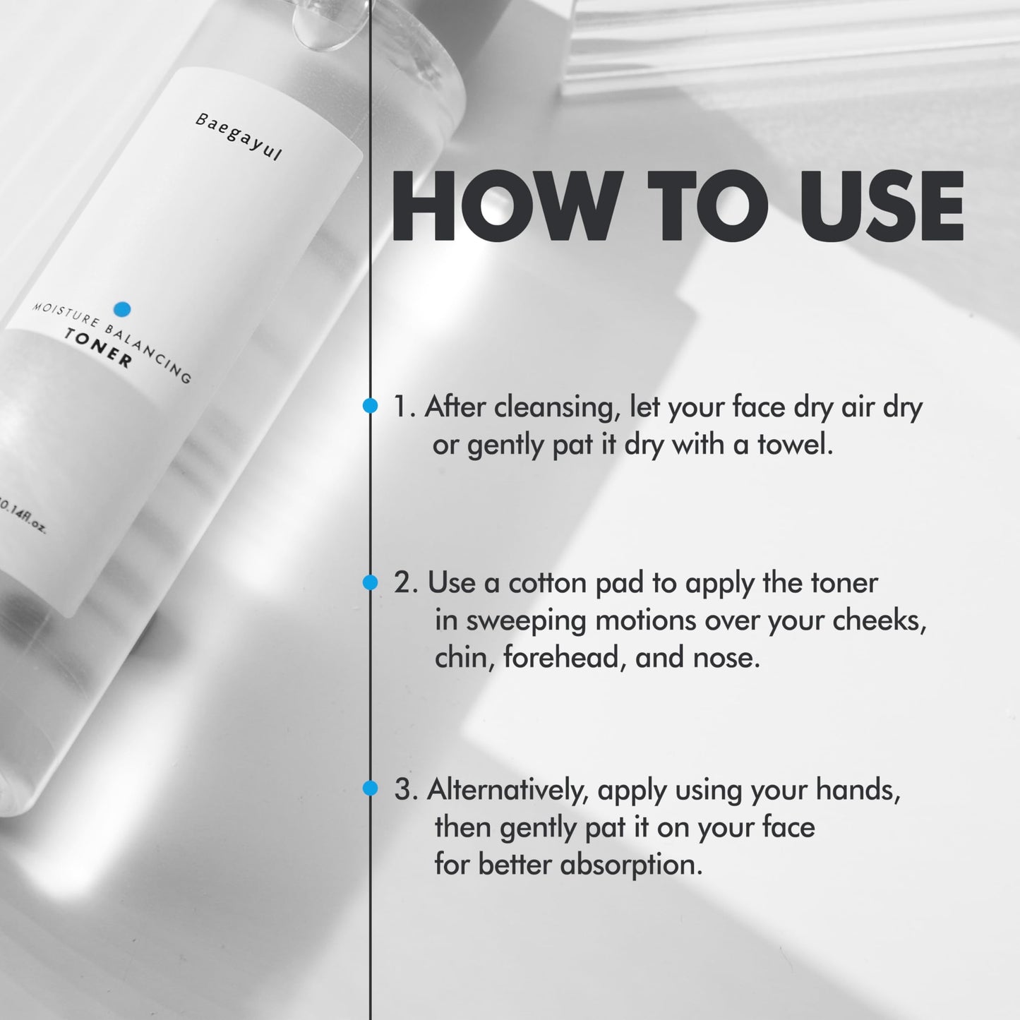 Baegayul Moisture Balancing Face Toner - Korean Skincare for Sensitive Skin, Hydrating & Soothing with Exfoliating PHA and Hyaluronic Acid, Botanical, Sulfate-Free, Low pH Daily Toner (10.14fl oz)